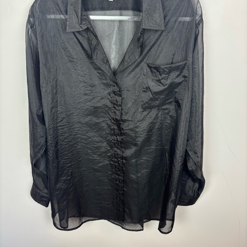 Reformation ELI Oversized Sheer Shirt Black Size XL - Picture 7 of 9